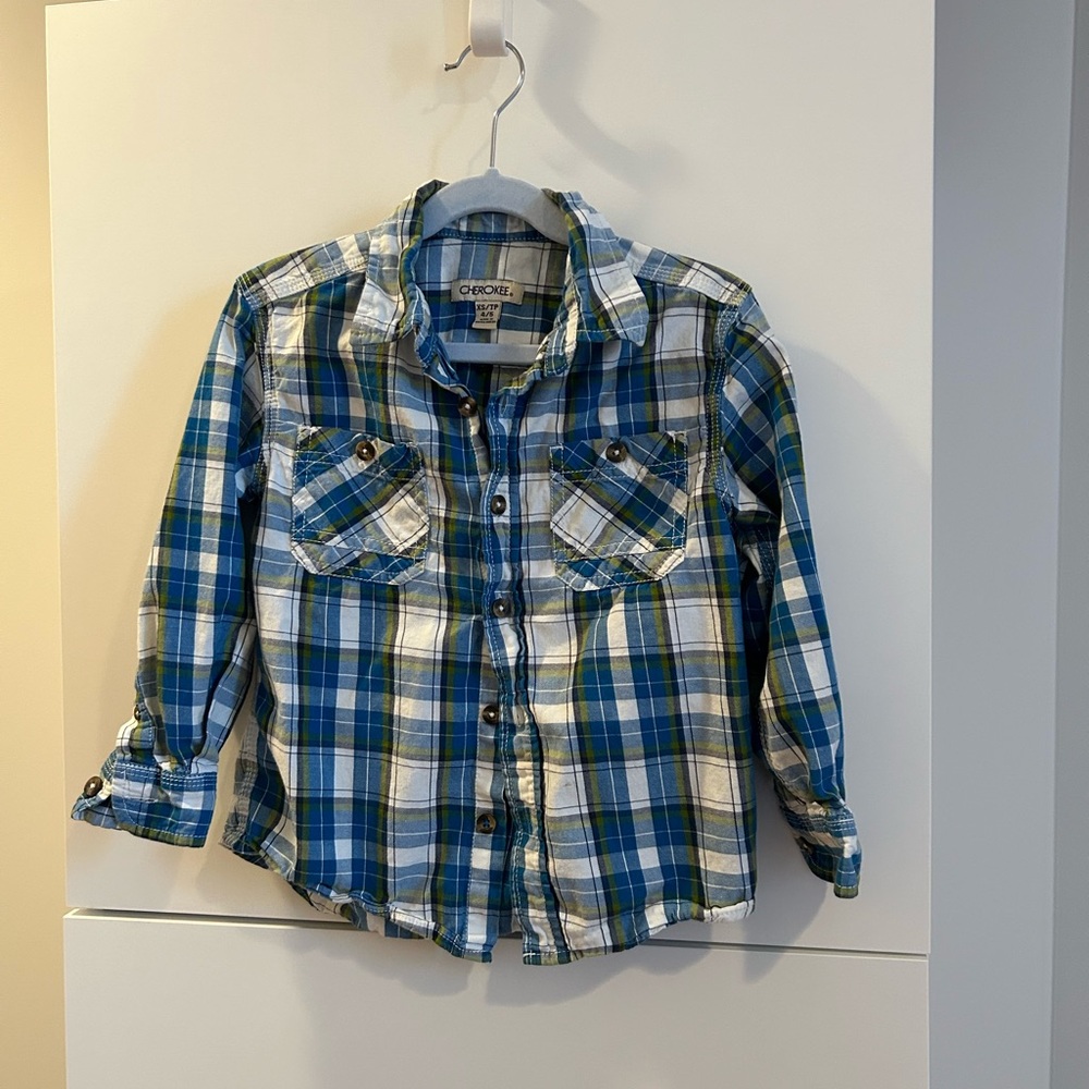 Cherokee Kids Plaid Shirt in Blue and Green
